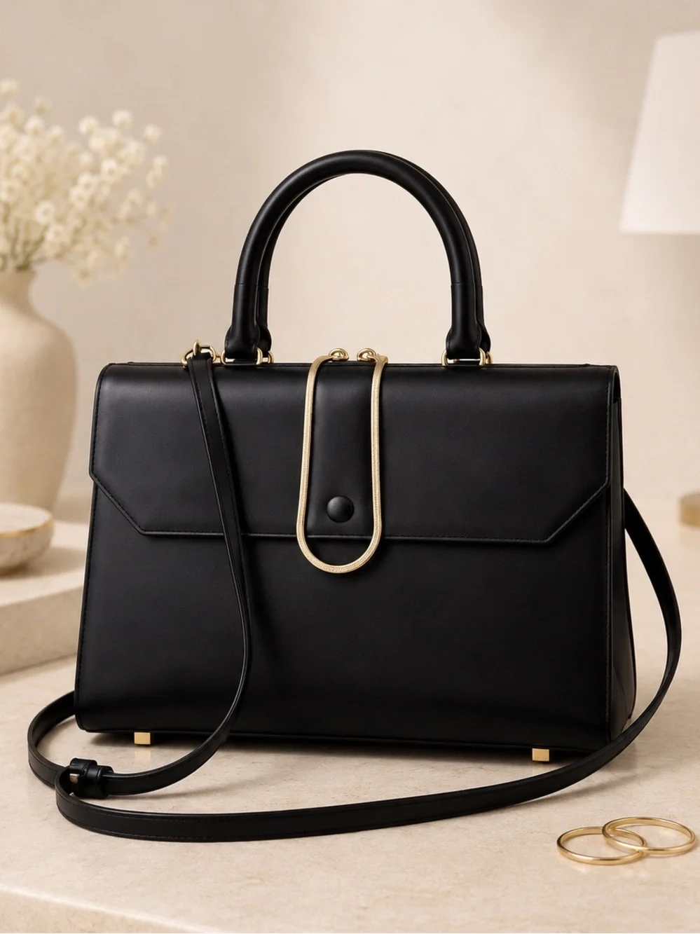 Alexander Wang Black Leather Structured Satchel Top Handle Crossbody Work Bag